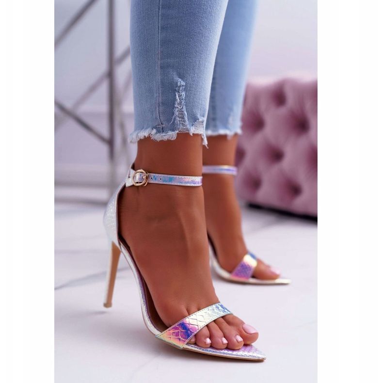 Sandali da donna con tacco alto Lu Boo Opalescent Petrol Violet Debbi viola multicolore 1