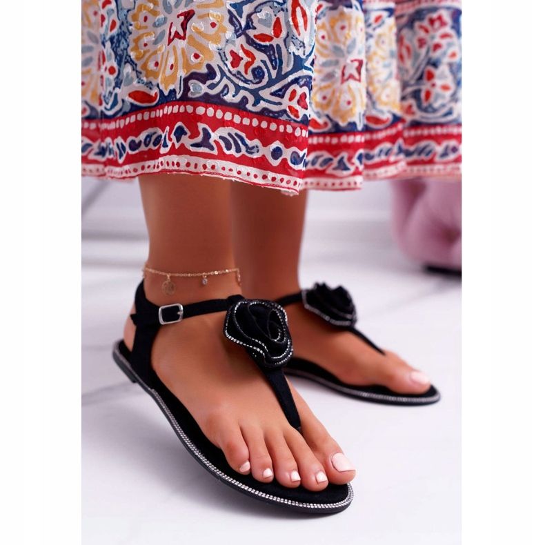 Sandali Donna Infradito Fiore Nero Strass Drave 1