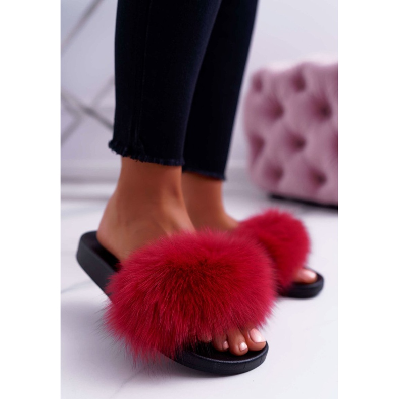 Ciabatte da Donna con Pelliccia Naturale Naturis Red rosso 1