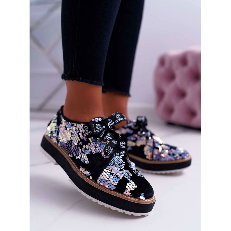 Scarpe brogue da donna Lu Boo Argento Paillettes Moonlight nero multicolore 2