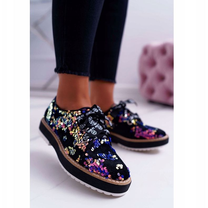 Scarpe brogue da donna Lu Boo Violet Paillettes Moonlight nero viola multicolore 1