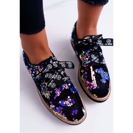 Scarpe brogue da donna Lu Boo Violet Paillettes Moonlight nero viola multicolore 2