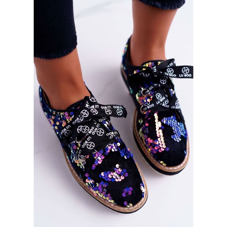 Scarpe brogue da donna Lu Boo Violet Paillettes Moonlight nero viola multicolore 2