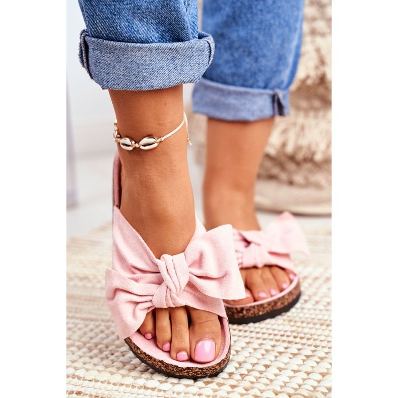 BUGO Pantofole da donna con fiocco in sughero Rosa cipria Wendy 2