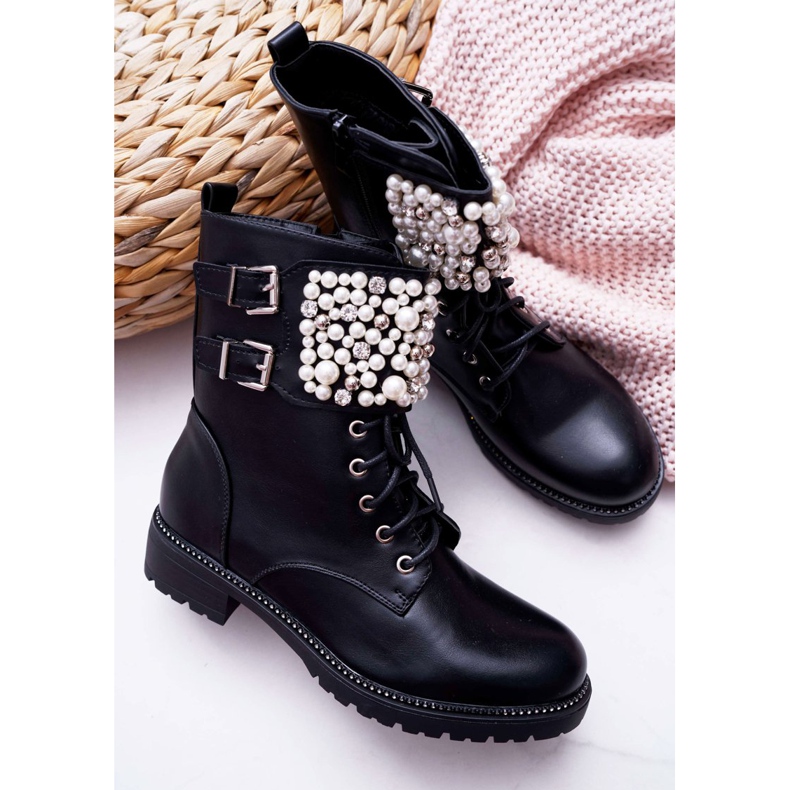 SEA Stivali da donna con tacco piatto Military Black Bemmer nero 1