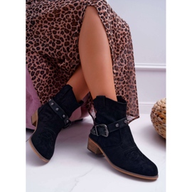 FB2 Stivali da donna con tacco piatto Stivali da cowboy con fibbia Nero Ewella 2