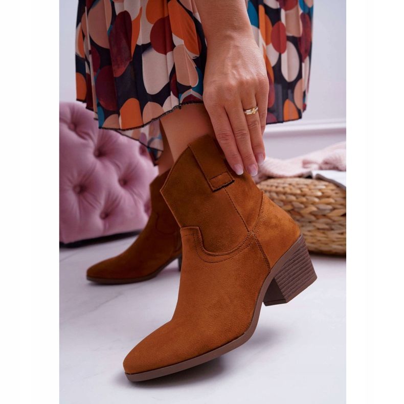 BUGO Stivali Donna Con Tacco Piatto Cowboy Cammello Telifa marrone 1