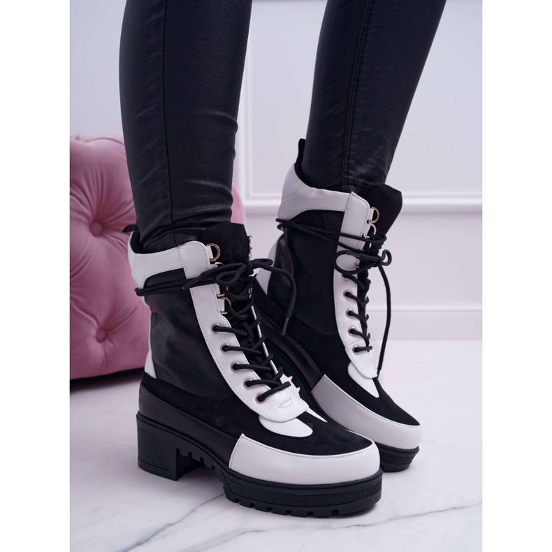 HAN Stivali da donna con lacci alti Ridley bianco nero 2