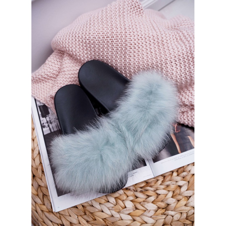 Ciabatte da Donna con Pelliccia Naturale Menta Naturis blu 1