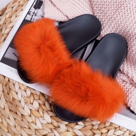 Ciabatte da Donna con Pelliccia Naturale Arancio Naturis arancia 1