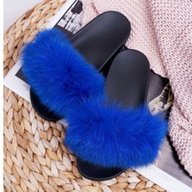 Ciabatte da Donna con Pelliccia Naturale Naturis Sapphire blu 1