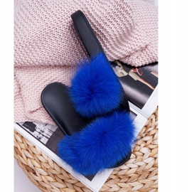 Ciabatte da Donna con Pelliccia Naturale Naturis Sapphire blu 2