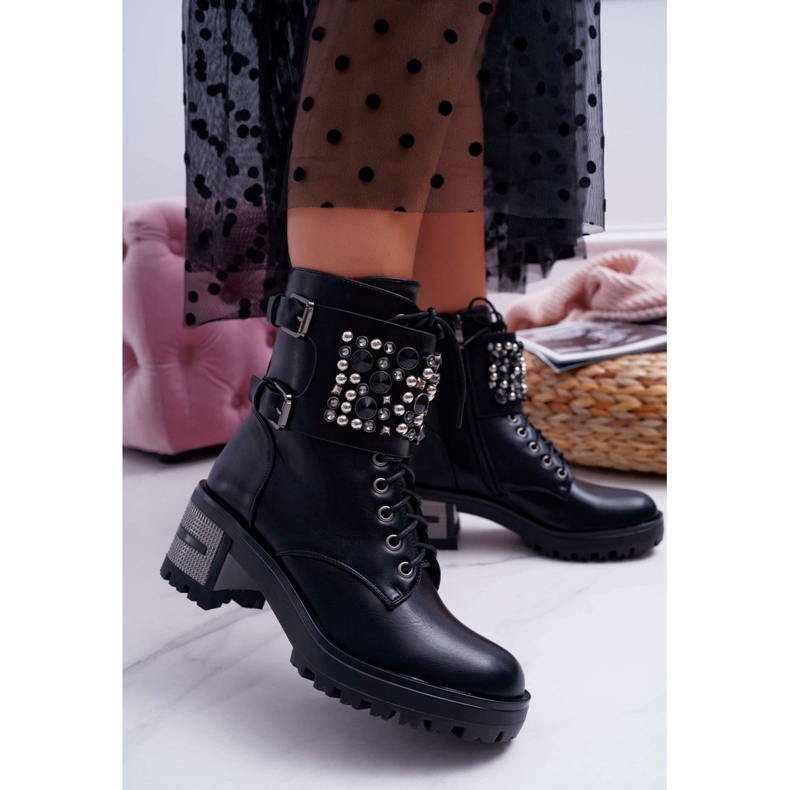 POPA Stivali Alti Da Donna Rock Con Patta Nero Infinity 1