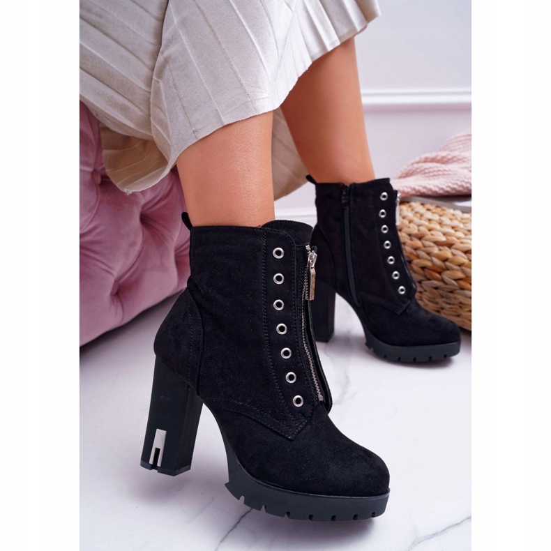 FRERY Stivali Da Donna Sul Tacco Con Cerniera Decorativa Camoscio Nero Imagine 2