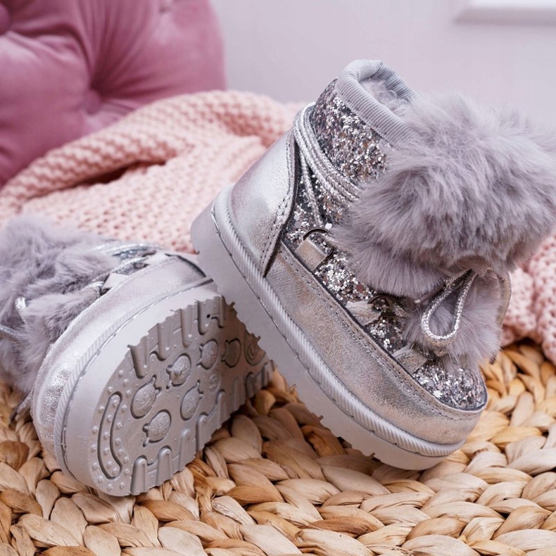 FRROCK Stivali Da Neve Per Bambini Con Pelliccia Argento Minnie grigio 1