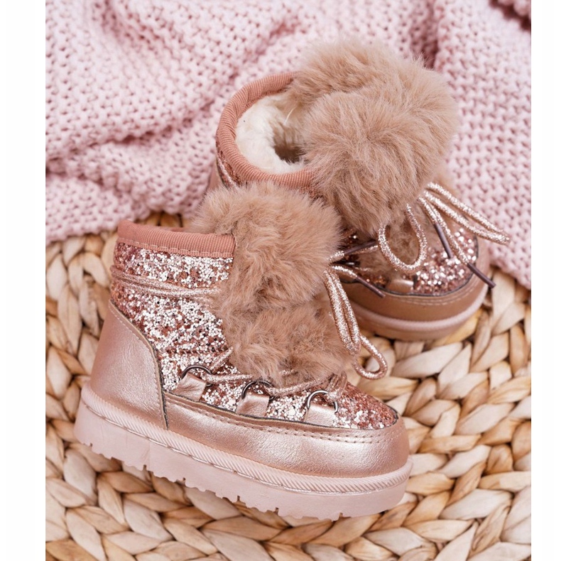 FRROCK Stivali Da Neve Per Bambini Con Pelliccia Champagne Minnie rosa 1