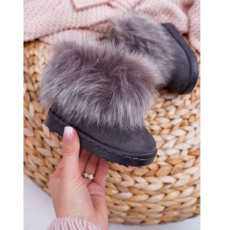 FRROCK Stivali Da Neve Per Bambini Con Pelliccia Grigio Piccola Volpe 1
