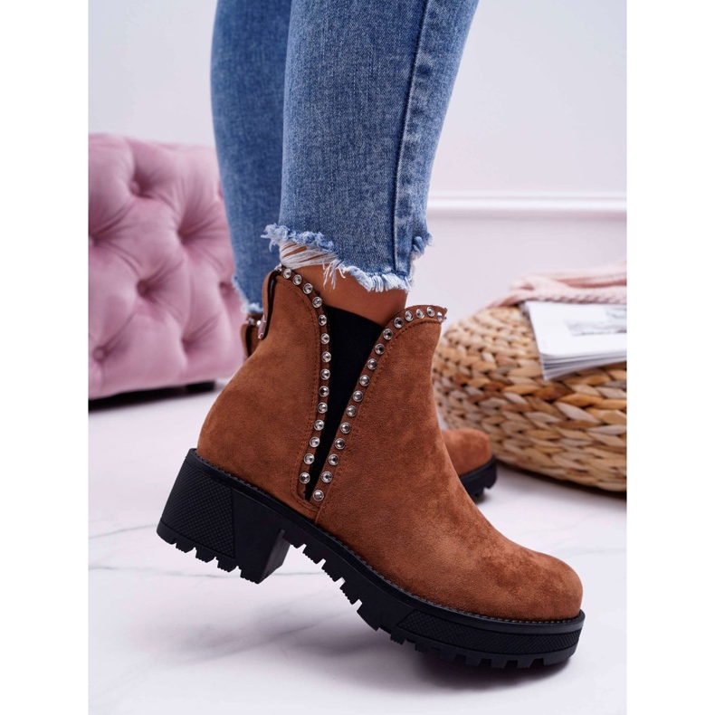 FRBS Stivaletti Chelsea Da Donna Con Cubic Zirconia Camel Sissy marrone 2