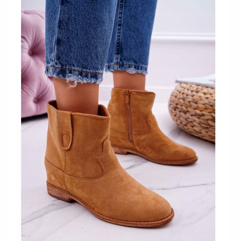 MSMG Stivali con zeppa da donna Camel Evana marrone 1