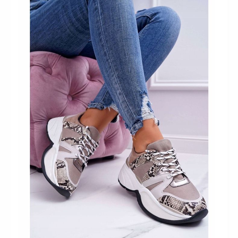 Scarpe Sportive da Donna Pelle di Serpente Beige Larey 1