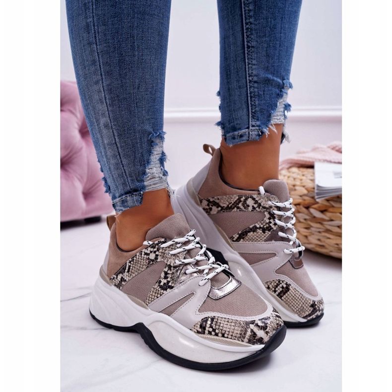 Scarpe Sportive da Donna Pelle di Serpente Beige Larey 2