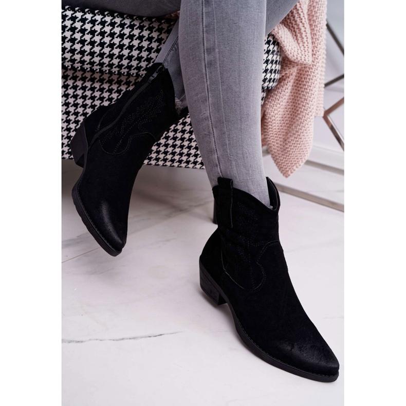 BUGO Stivali da cowboy da donna in pelle scamosciata neri Ferders nero 2