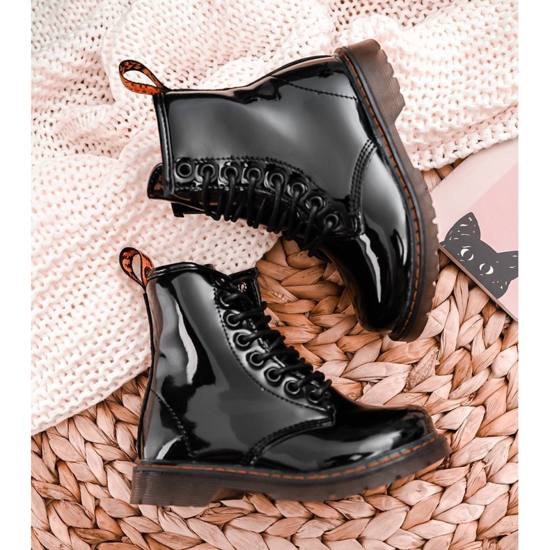 FRROCK Stivali per bambini Warm con cerniera Laccati Neri Goopy nero 1