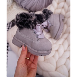 FRROCK Stivali per bambini riscaldati con pelliccia grigia Tesoro Trappers grigio 1