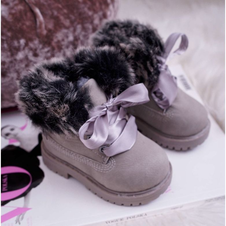 FRROCK Stivali per bambini riscaldati con pelliccia grigia Tesoro Trappers grigio 2