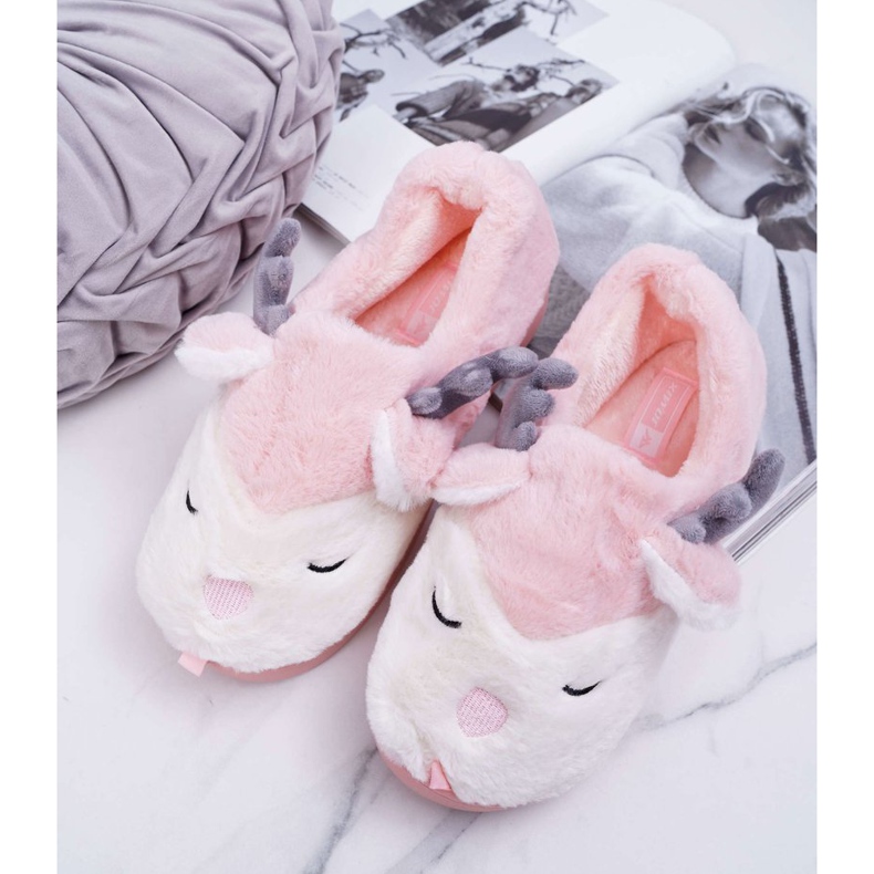 BUGO Pantofole da donna con pelliccia, renne, rose di renna rosa 1