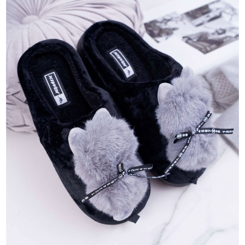BUGO Pantofole Da Donna Con Pelliccia Gattino Black Kitty nero 1