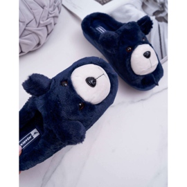 BUGO Pantofole da donna con pelliccia di orsetto blu navy 2