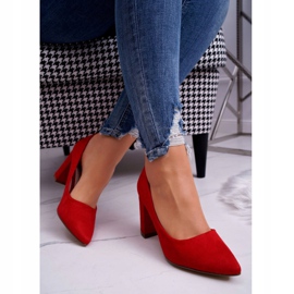 Pompe da donna sul pilastro di Suede Red rosso 2