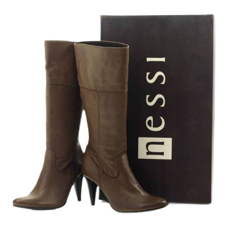 Nessi Stivali in pelle con tacco Marrone 20310 4