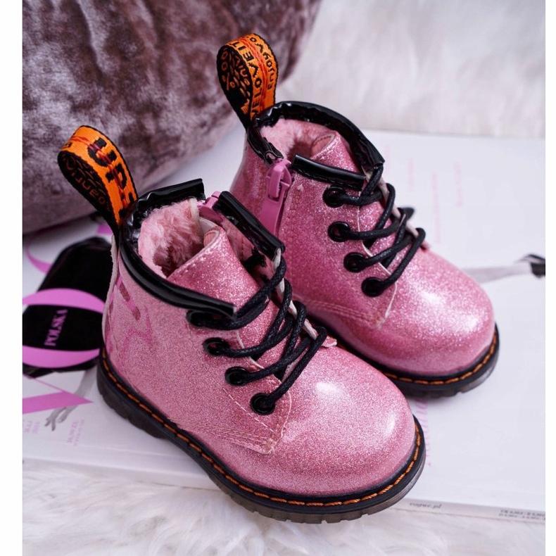 FRROCK Stivaletti da bambino con cerniera, Laccati Glitter Pink Mistor rosa 1