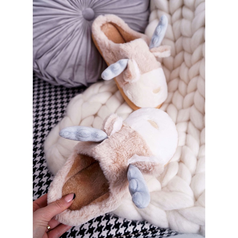 FRID Ciabatte Da Donna Con Pelliccia Beige Renna Deff 2