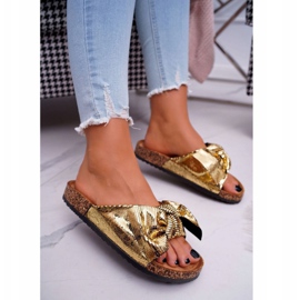 Pantofole da donna con fiocco Metallics dorati d'oro 1
