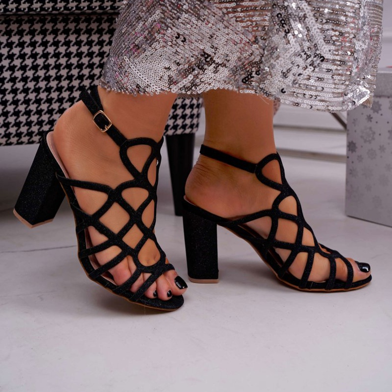 SEA Sandali da donna con tacco glitterati neri Gete nero 2