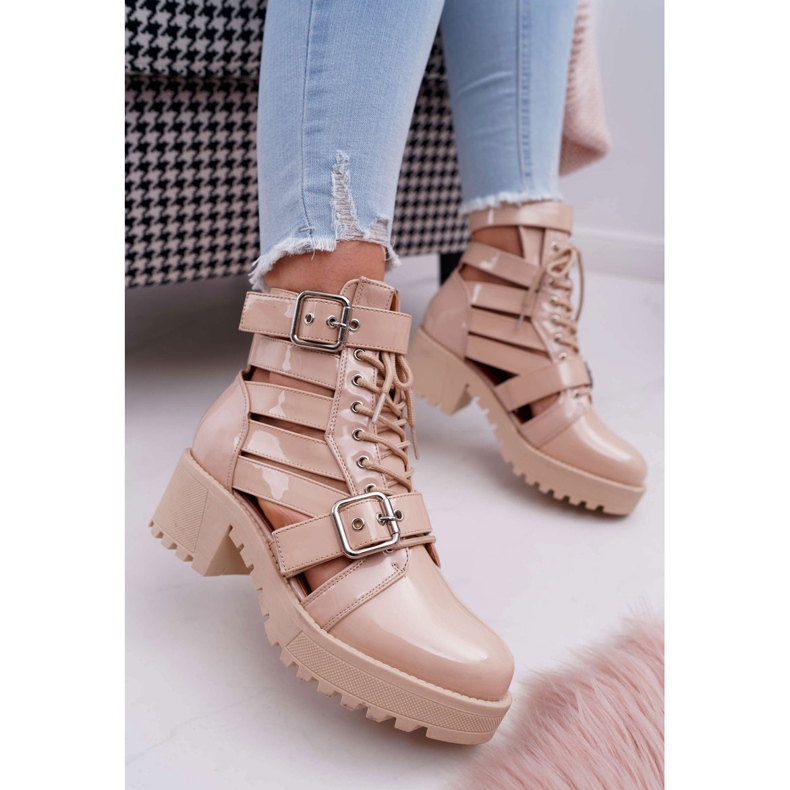 SEA Stivali Donna Con Tacco Piatto Primavera Verniciato Beige Singolo 1