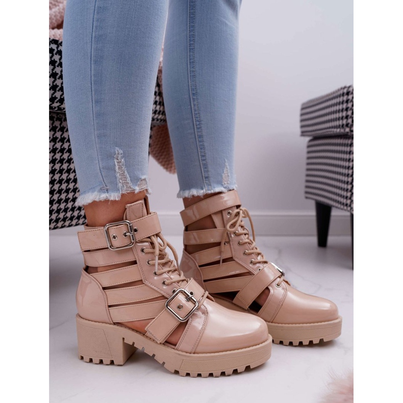 SEA Stivali Donna Con Tacco Piatto Primavera Verniciato Beige Singolo 2