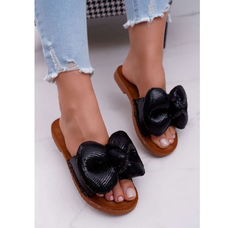 PS1 Pantofole da Donna con Fiocco Grande Nero Big Love 1