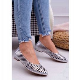 Ballerine da donna in pelle argento Exquisite 1107/1 grigio 1