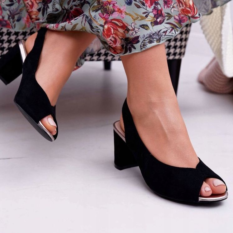 EVE Sandali Donna Con Tacco Pelle Scamosciata Nero Pollem 2