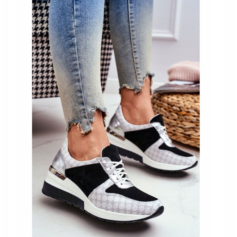 Scarpe Sportive Sneakers Donna in Pelle Nicole 2468 Besty bianco nero 1