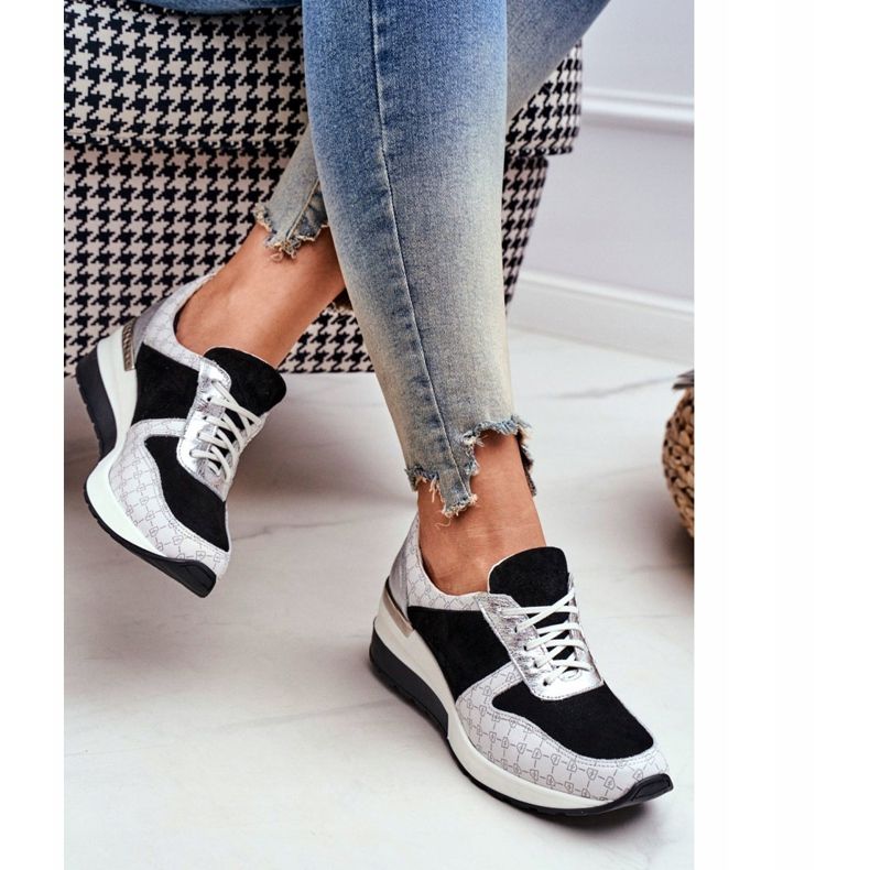 Scarpe Sportive Sneakers Donna in Pelle Nicole 2468 Besty bianco nero 2
