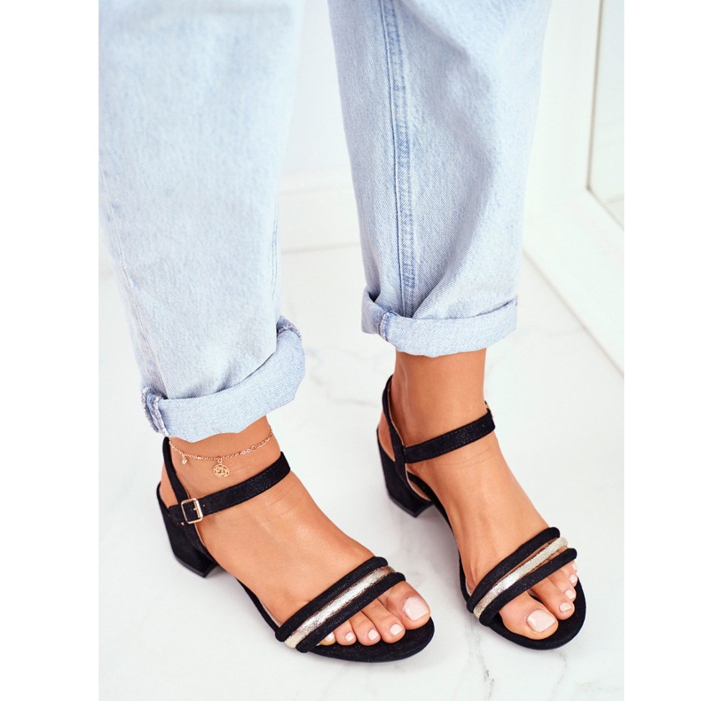 S.Barski Sandali con tacco da donna con glitter neri Wixi nero 2