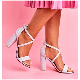 PS1 Sandali Donna Con Tacco Broccato Argento Vivi grigio 2