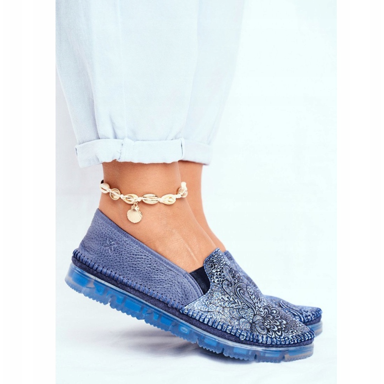 Scarpe brogue da donna Maciejka Slip-on in pelle blu navy 03512-45 2