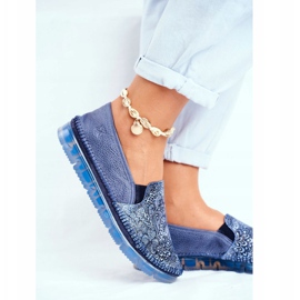 Scarpe brogue da donna Maciejka Slip-on in pelle blu navy 03512-45 1