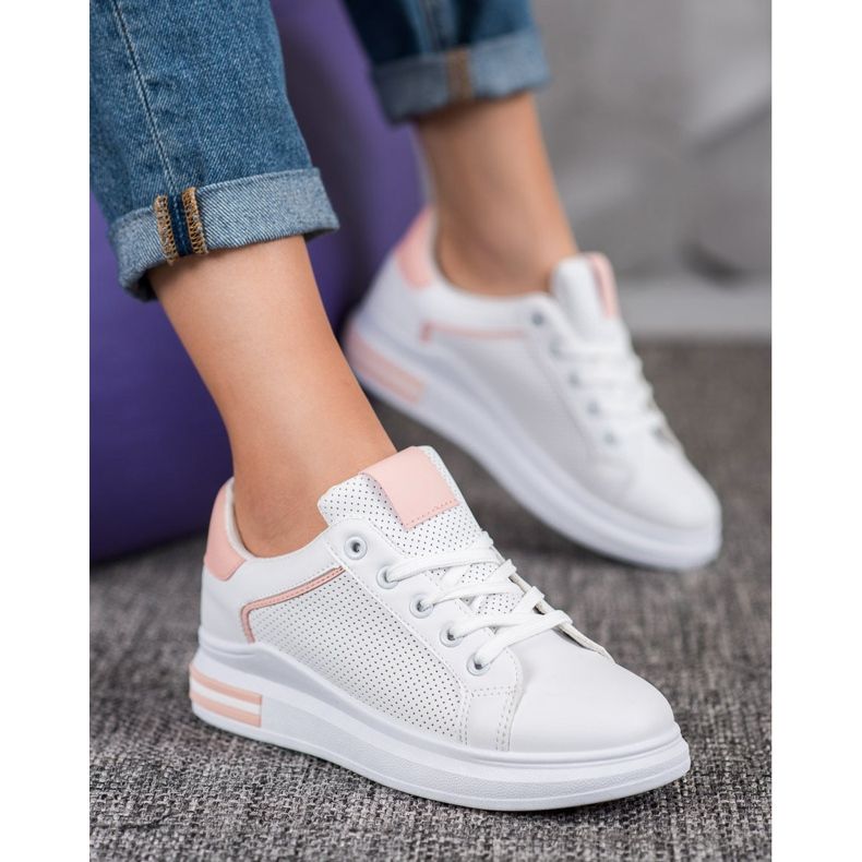 Weide Sneakers in ecopelle bianco rosa 1